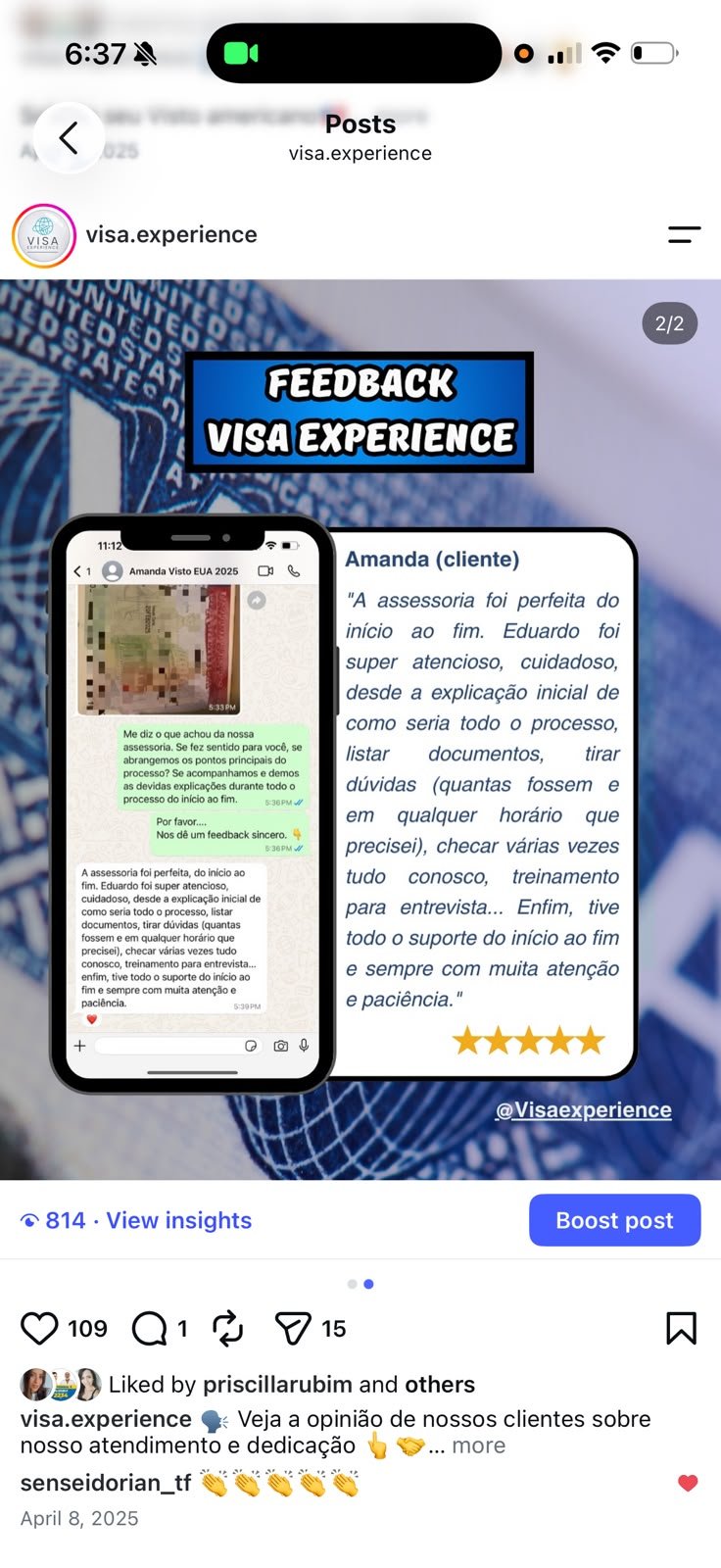 Avaliação de cliente Visa Experience 1